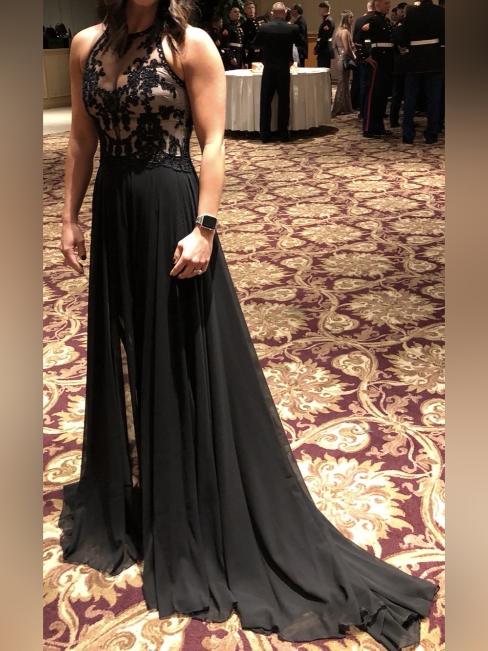 Black Lace Bodice Maxi Dress Like New